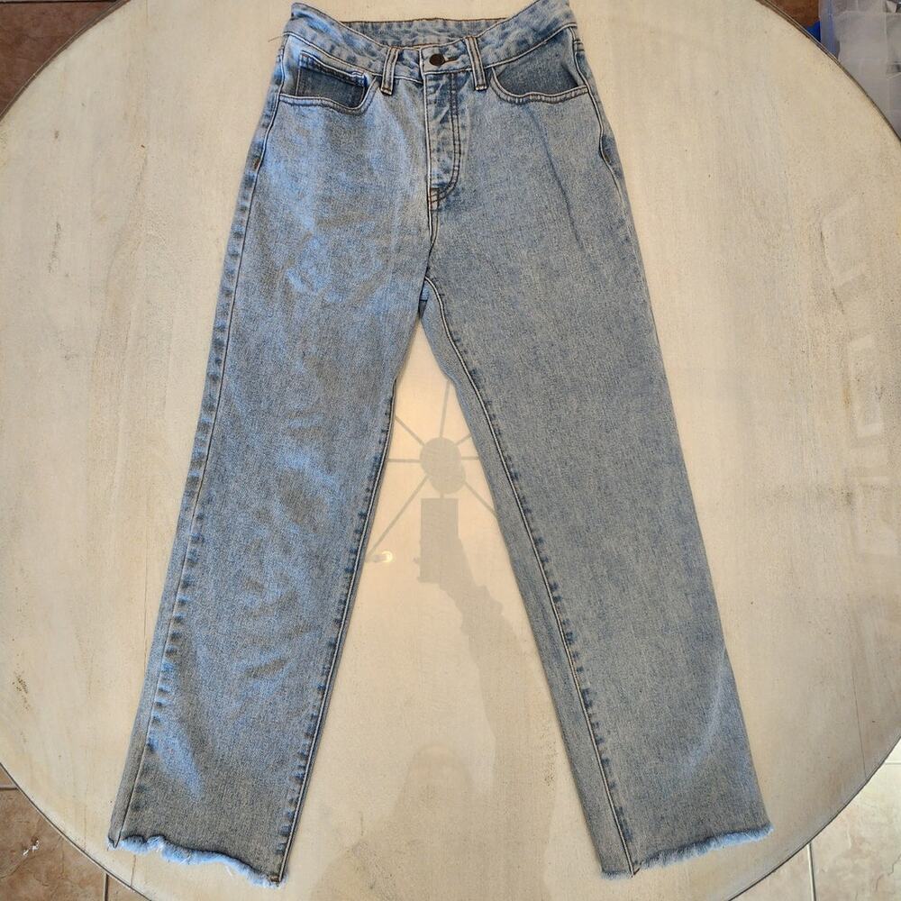 John Galt Brandy Melville Denim Jeans SZ Medium Raw Hem Light Wash - Picture 2 of 8